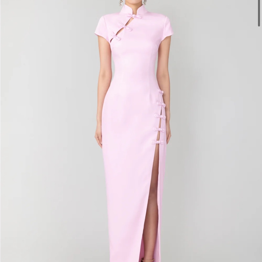Pink Asymmetrical Sheath Maxi Dress